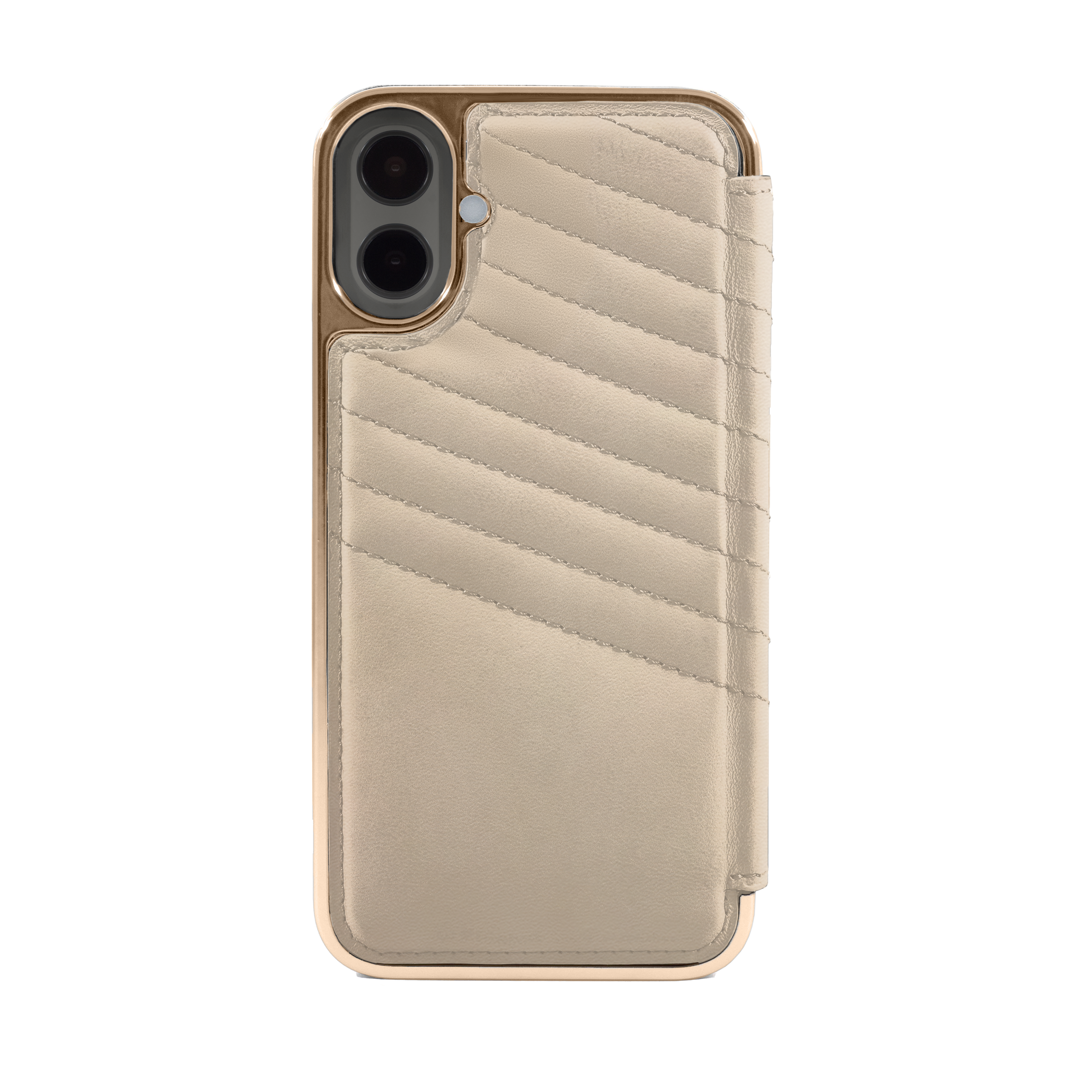 PORTLAND Quilted Leather MagSafe Case for iPhone 16 - Shortbread (Cream) / Gold