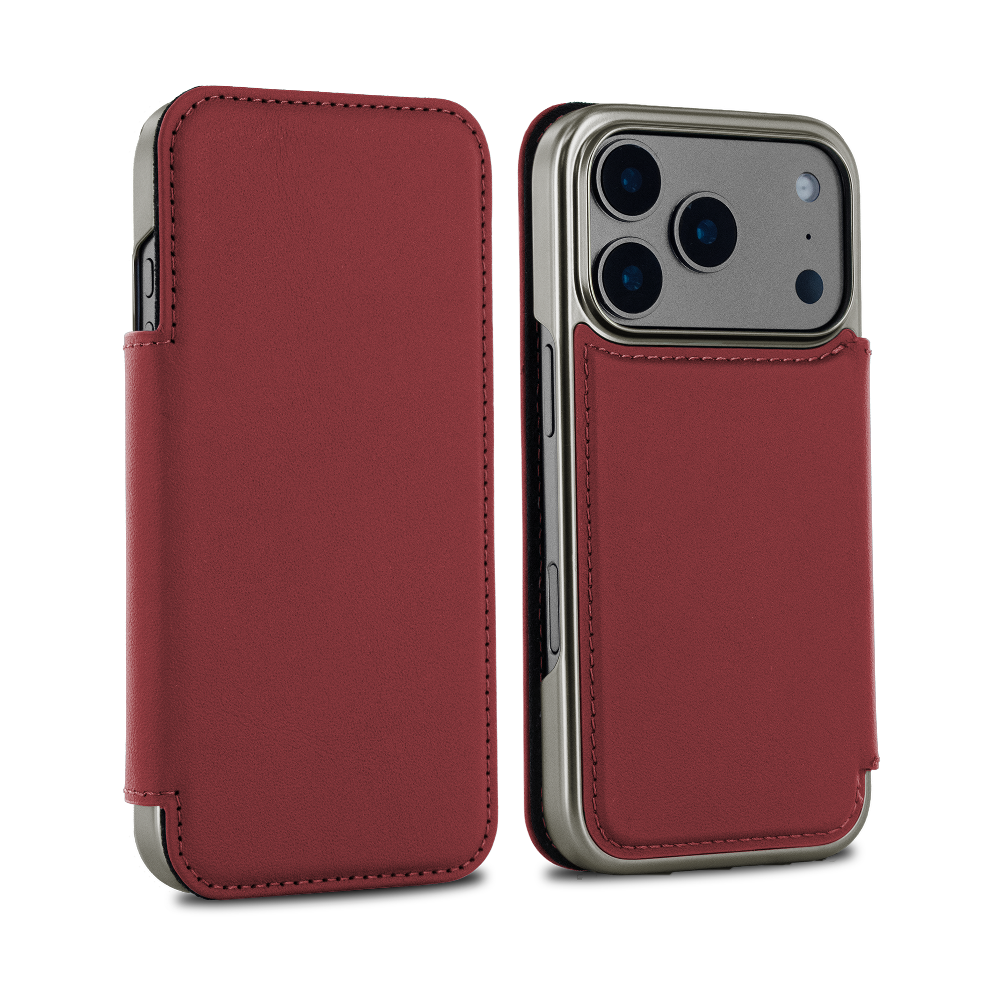 BLAKE Leather MagSafe Case for iPhone 17 Pro - Fireglow (Red) / Gunmetal