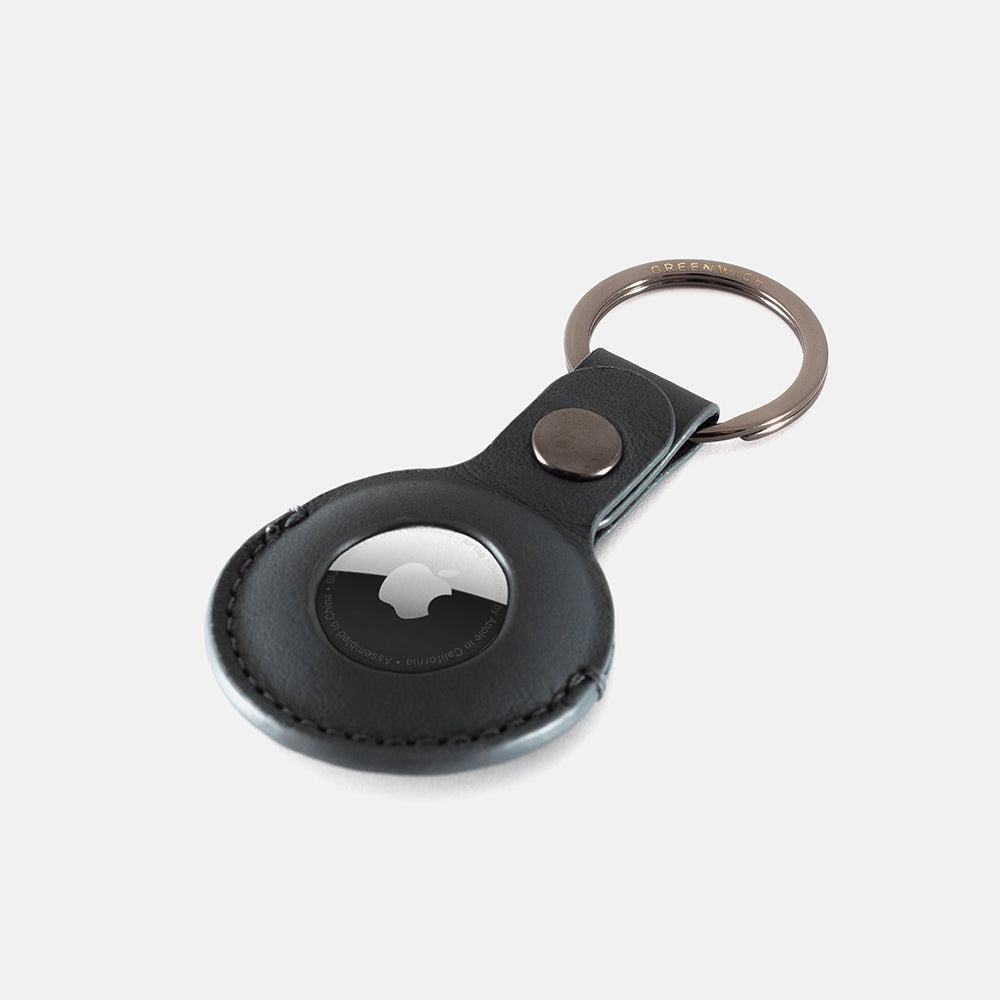 BEACON Leather Holder with Keyring for AirTag - Beluga (Black)