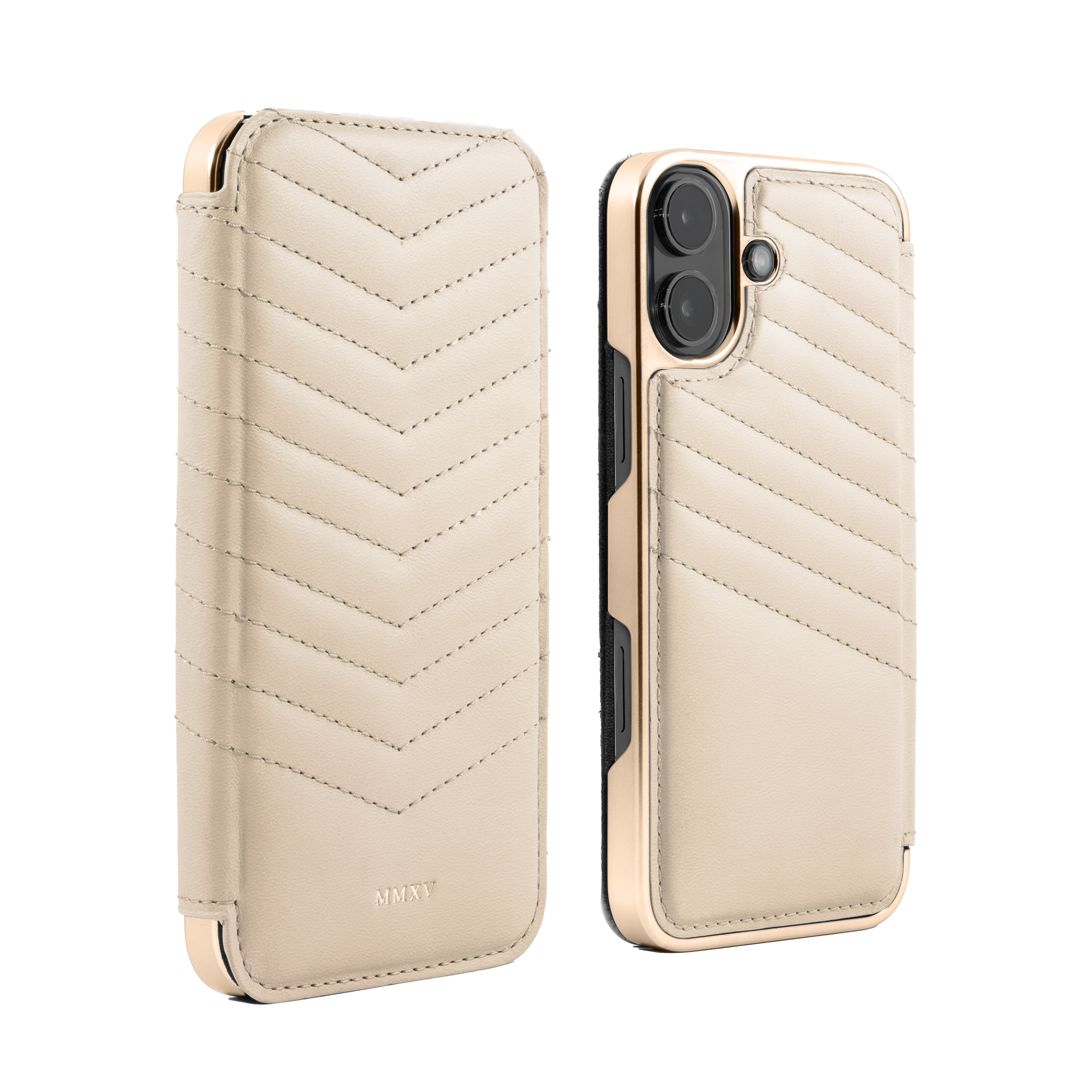 PORTLAND Quilted Leather MagSafe Case for iPhone 16 - Shortbread (Cream) / Gold
