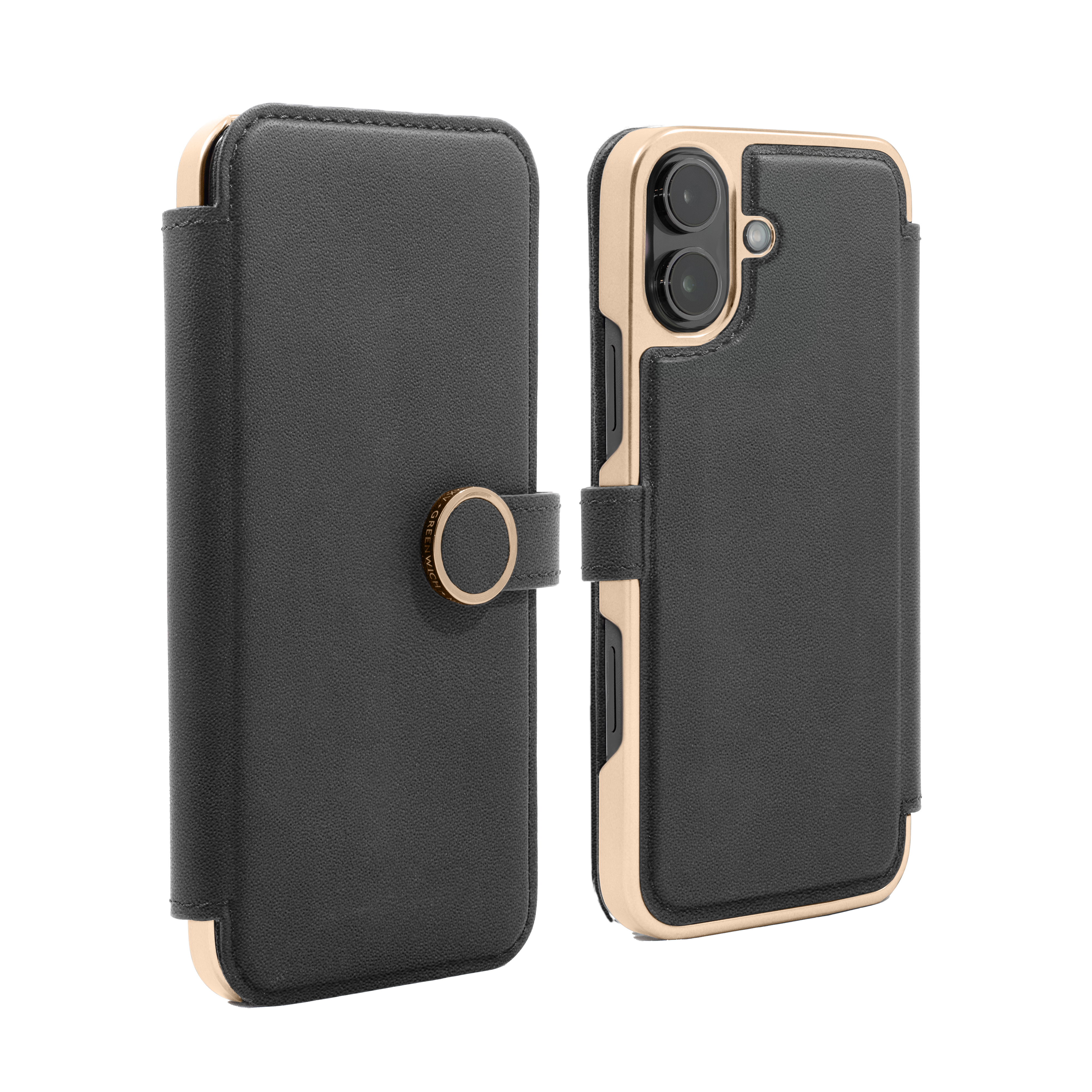 OXFORD Leather MagSafe Case for iPhone 16 - Beluga (Black) / Metal Trim