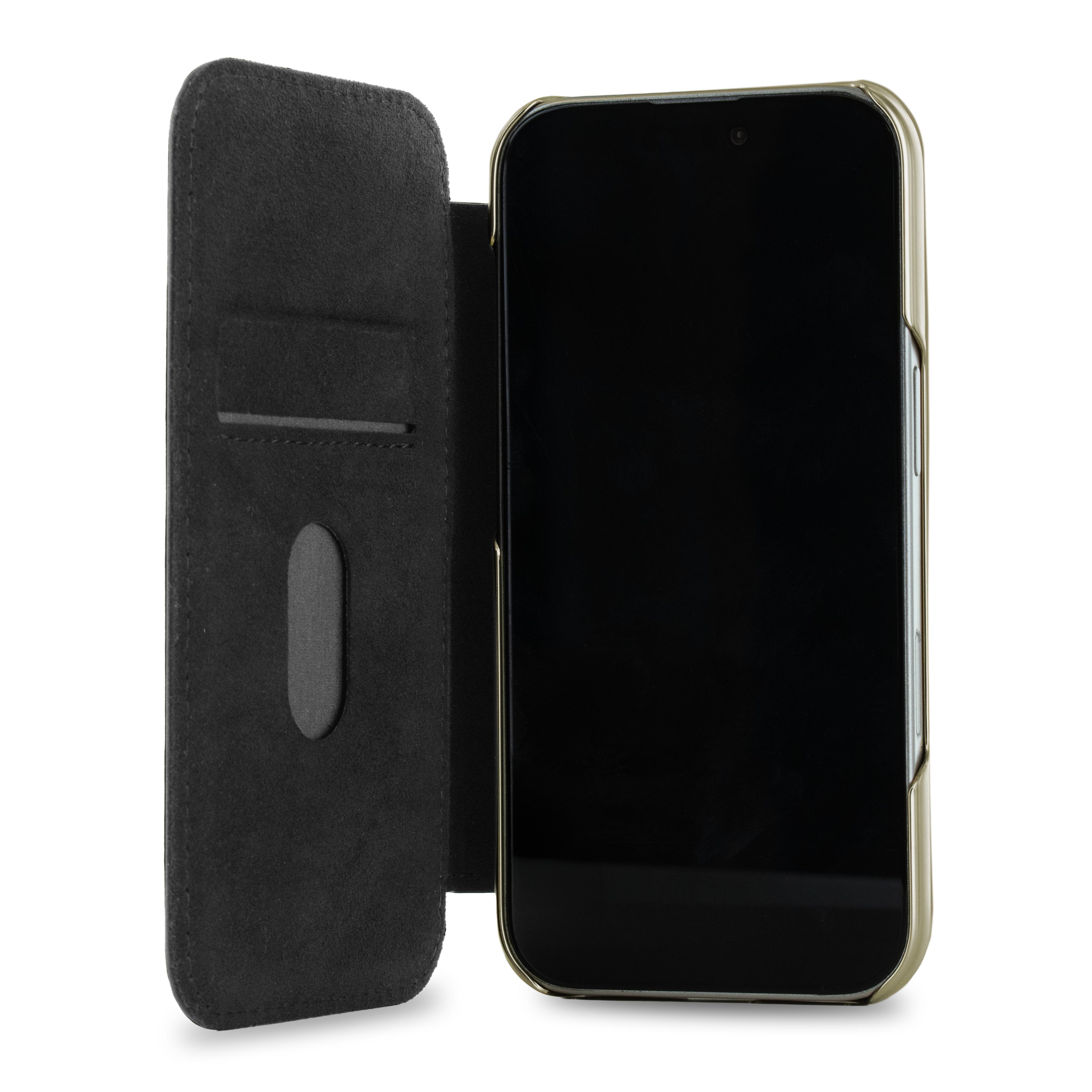 BLAKE Leather MagSafe Case for iPhone 16 Pro - Beluga (Black) / Gold