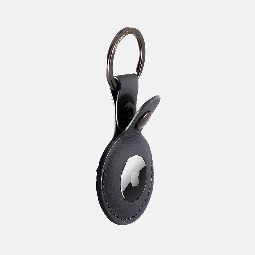 BEACON Leather Holder with Keyring for AirTag - Beluga (Black)